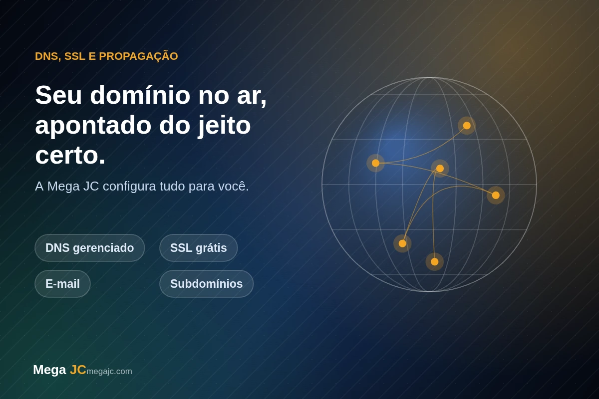 Globo com nós de rede representando DNS e propagação do domínio