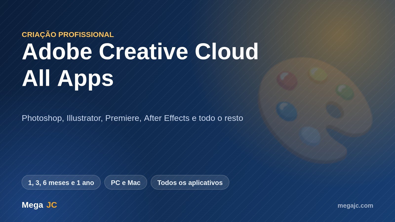Plano Adobe Creative Cloud All Apps para PC e Mac oferecido pela Mega JC