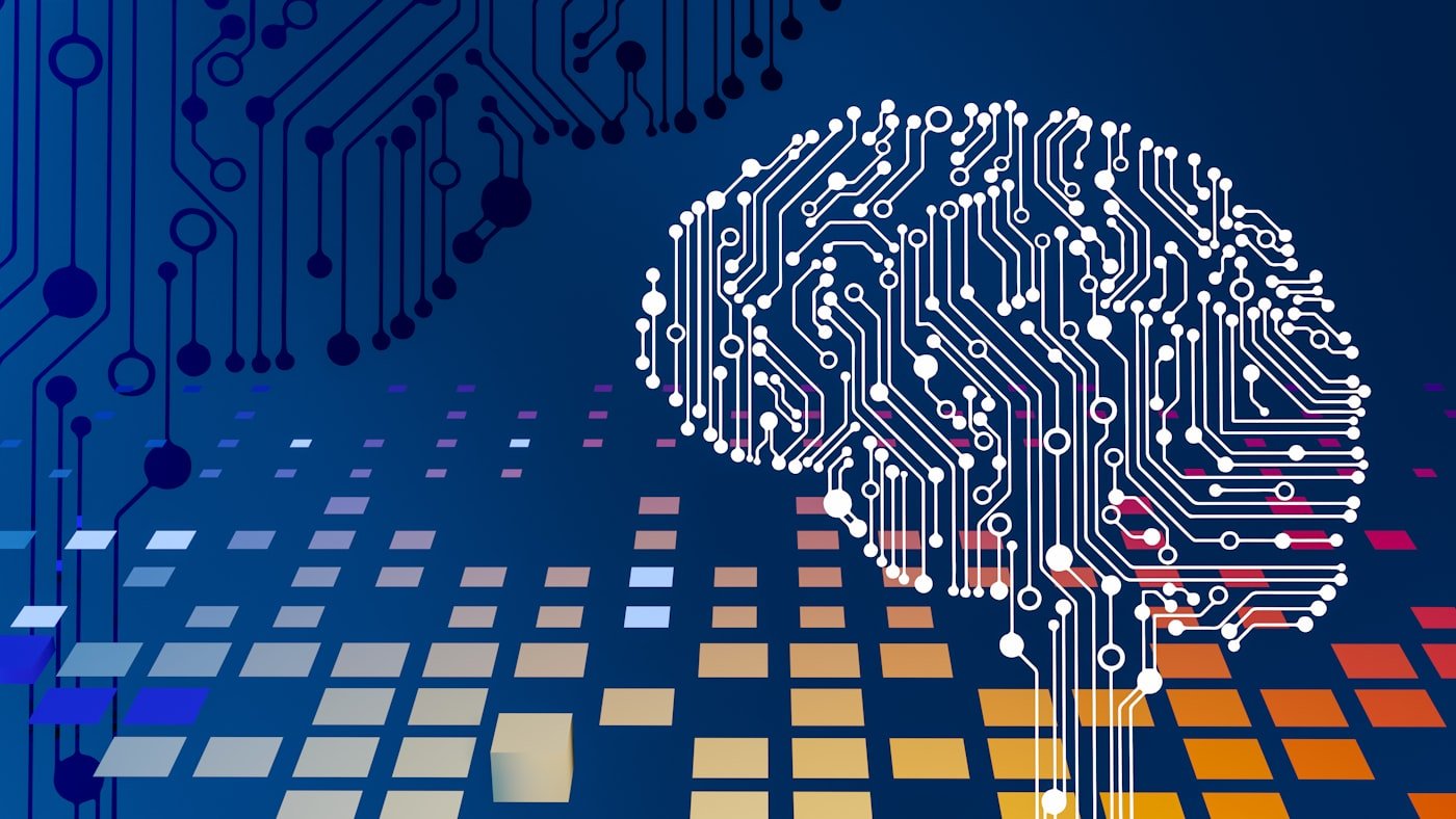 Visualização abstrata de rede neural em tons de azul
