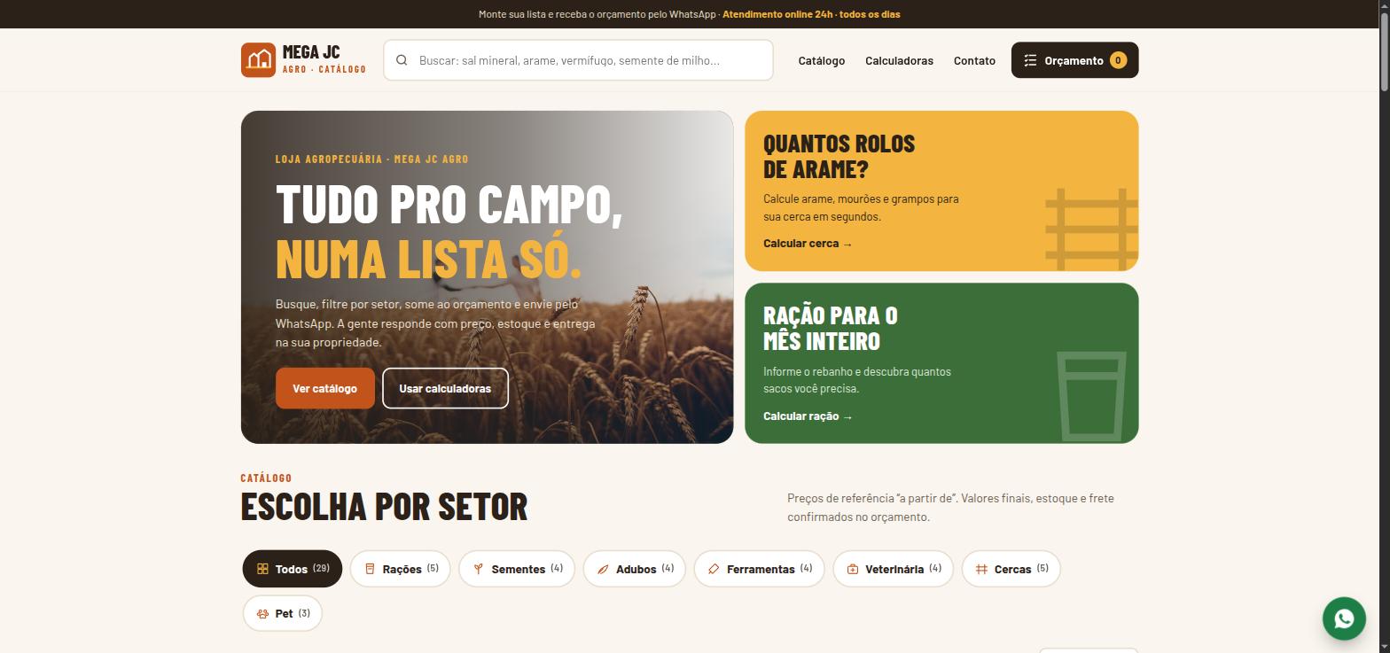 Topo do modelo 3 de site para agropecuárias criado pela Mega JC