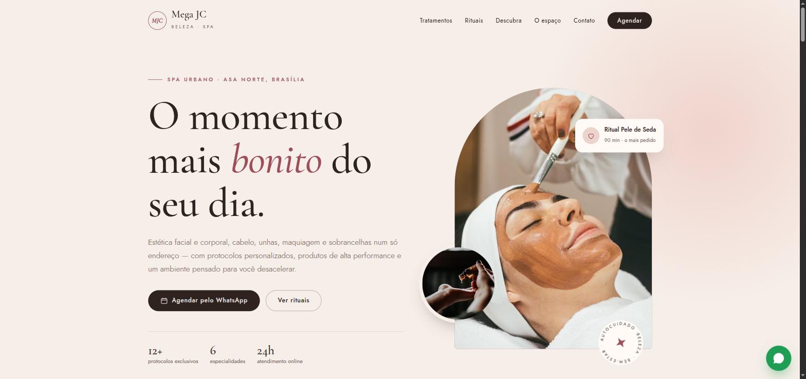 Topo do modelo 1 de site para salões de beleza e estética criado pela Mega JC