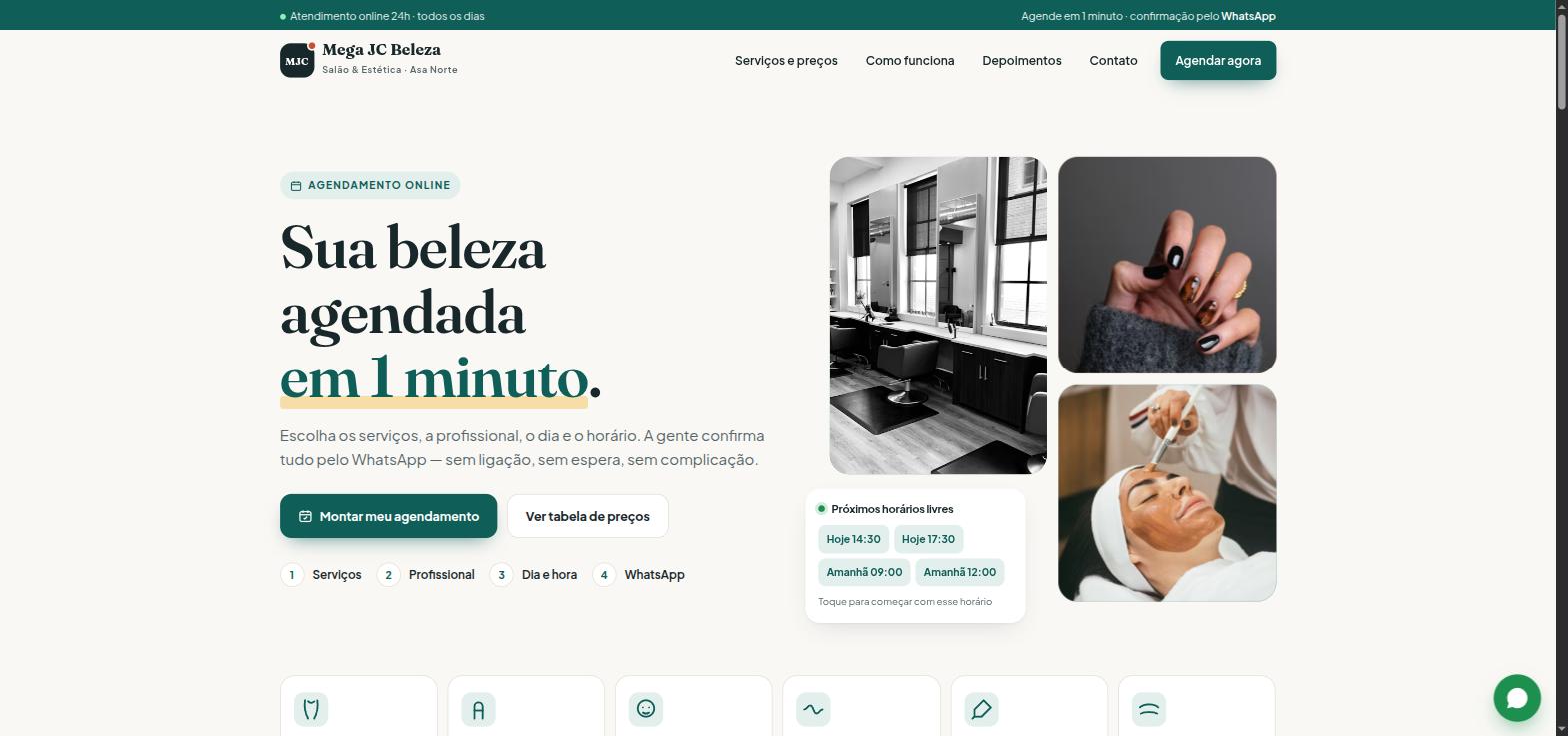 Topo do modelo 3 de site para salões de beleza e estética criado pela Mega JC