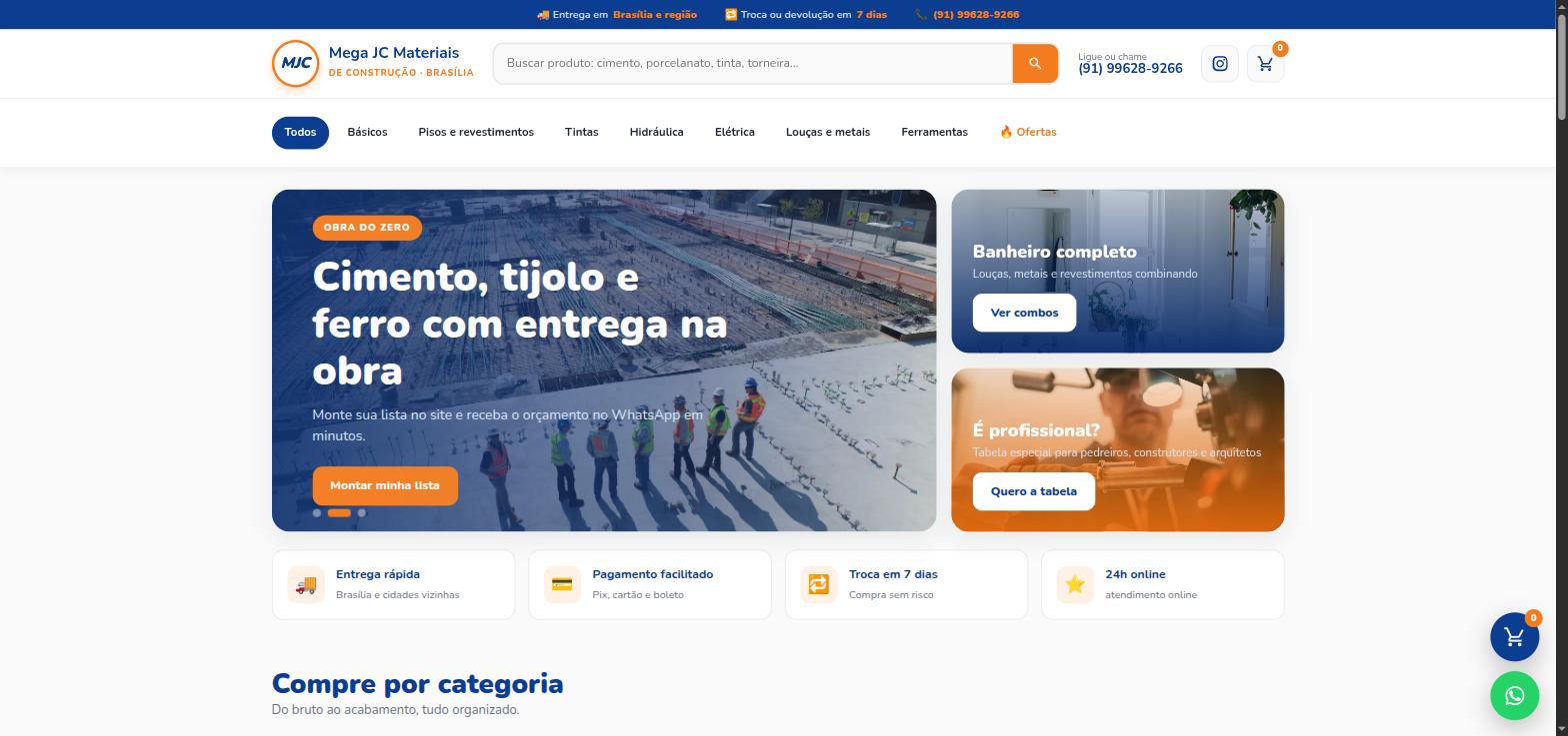 Topo do modelo 3 de site para lojas de material de construção criado pela Mega JC