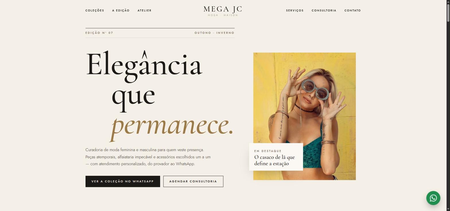 Topo do modelo 1 de site para lojas de moda criado pela Mega JC