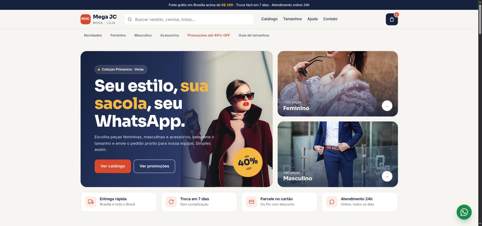 Topo do modelo 3 de site para lojas de moda criado pela Mega JC