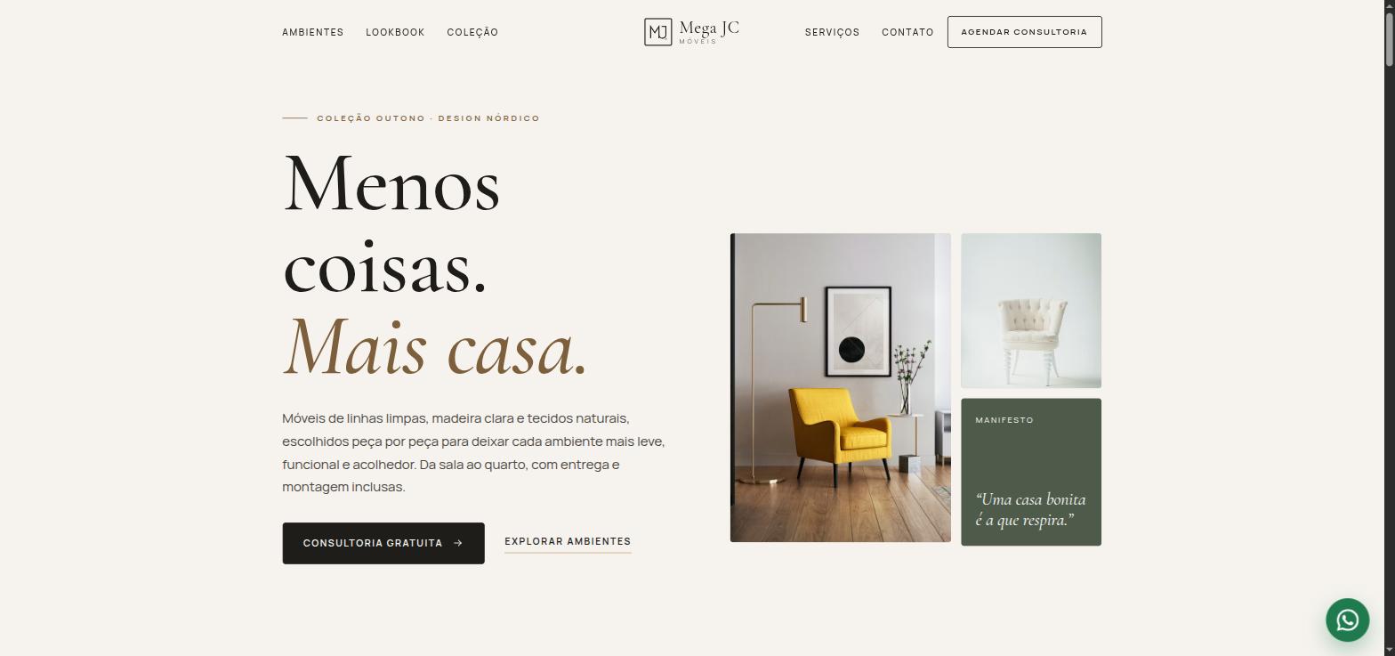 Topo do modelo 1 de site para lojas de móveis criado pela Mega JC