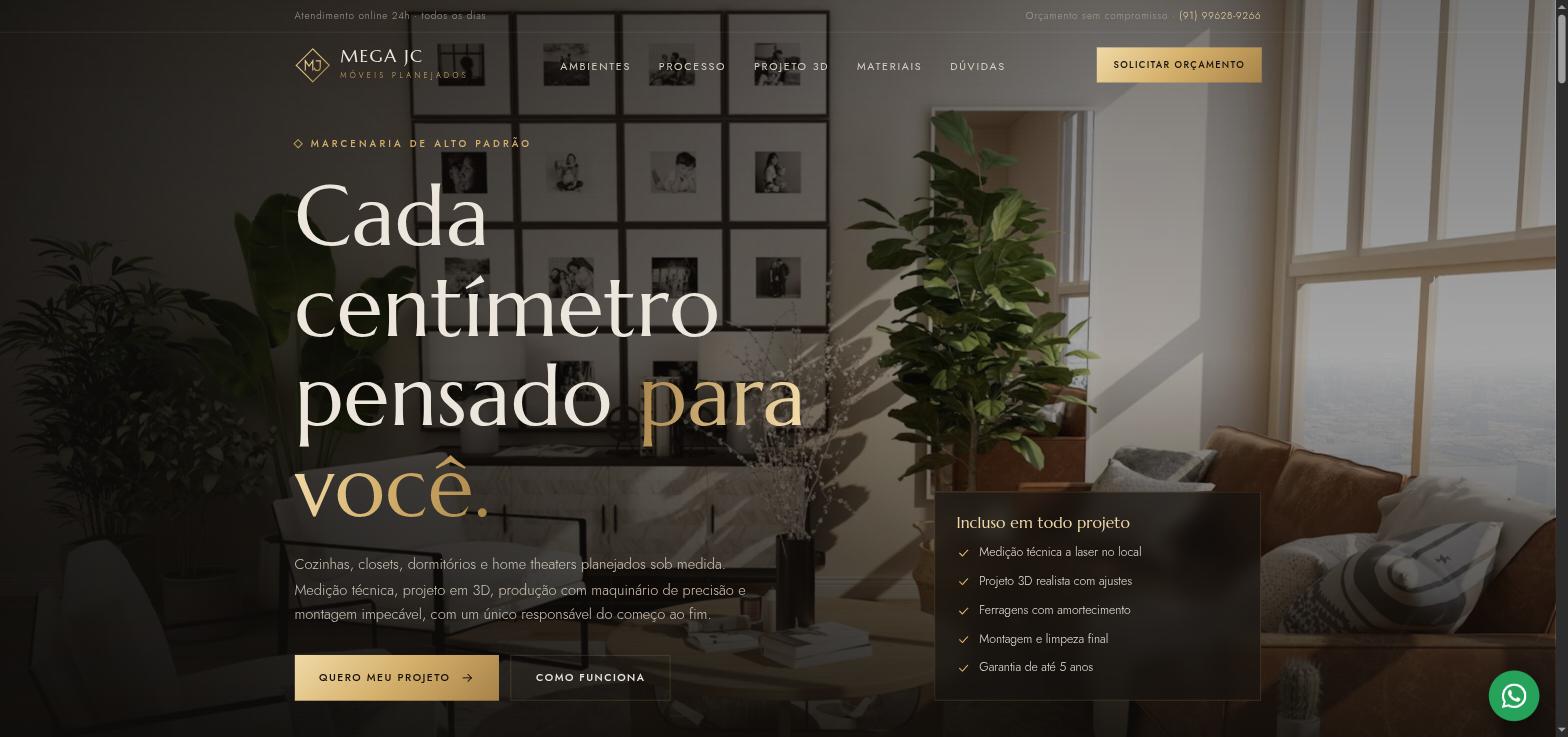 Topo do modelo 2 de site para lojas de móveis criado pela Mega JC