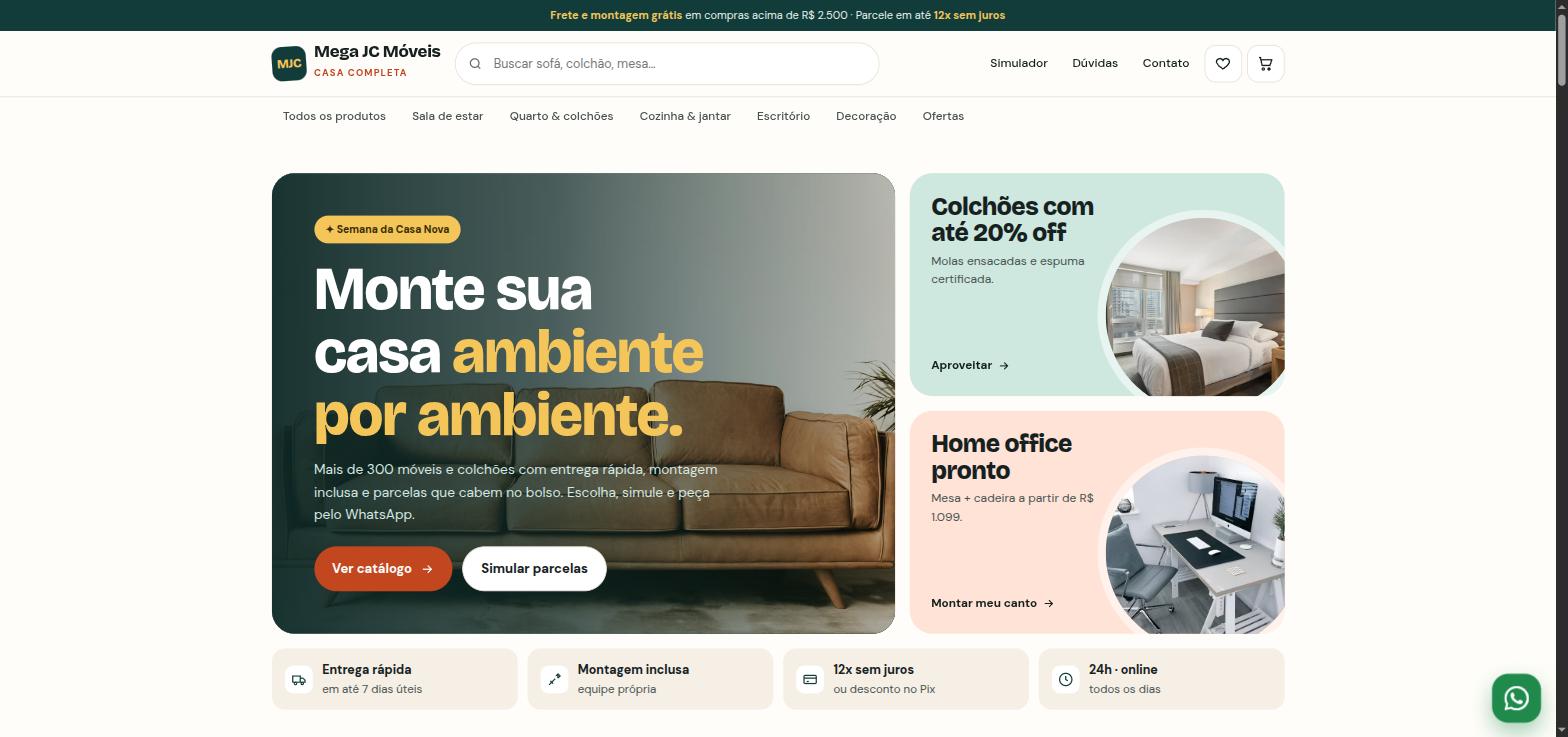 Topo do modelo 3 de site para lojas de móveis criado pela Mega JC