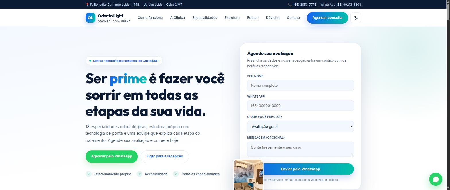 Topo do modelo 3 de site para clínica odontológica criado pela Mega JC