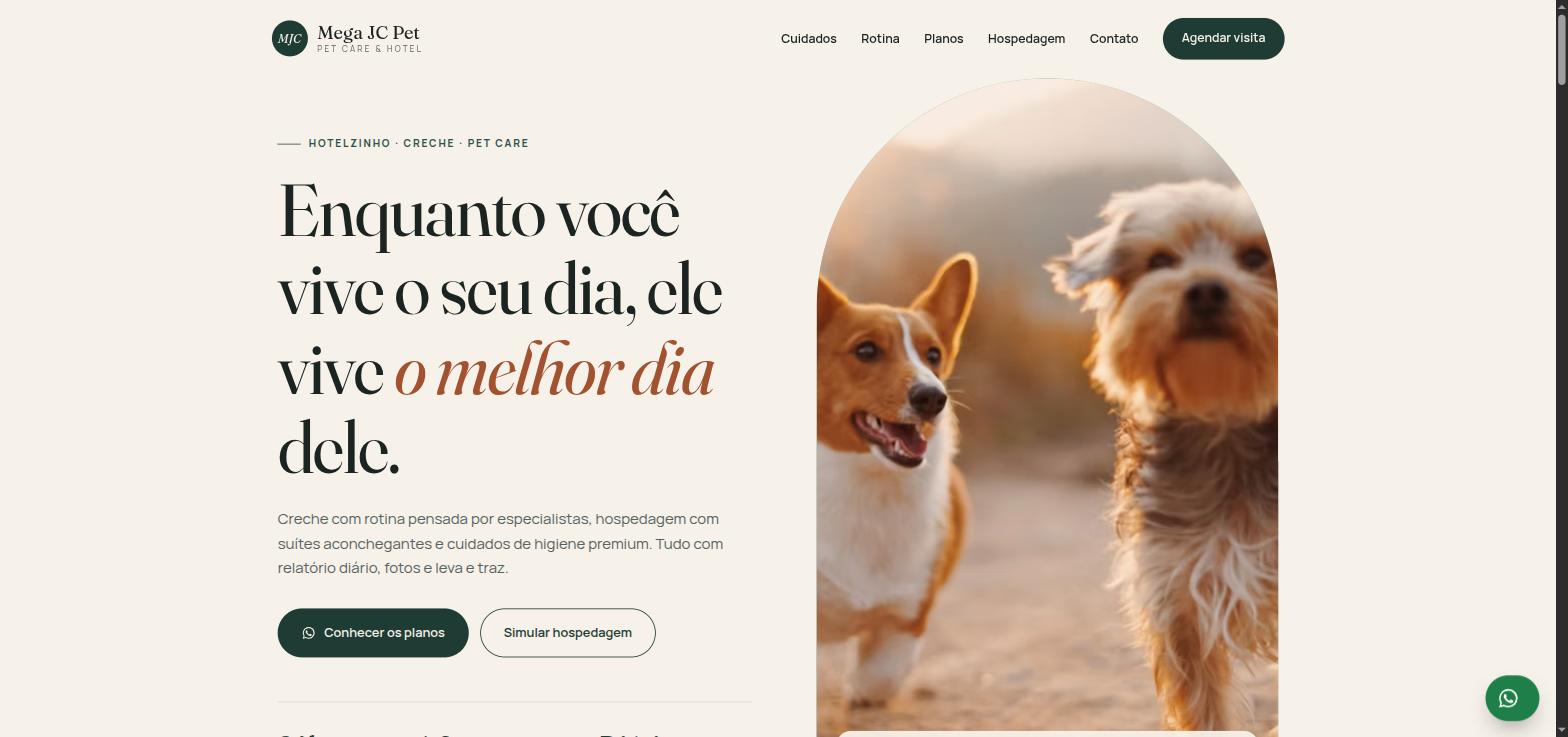 Topo do modelo 2 de site para pet shops criado pela Mega JC