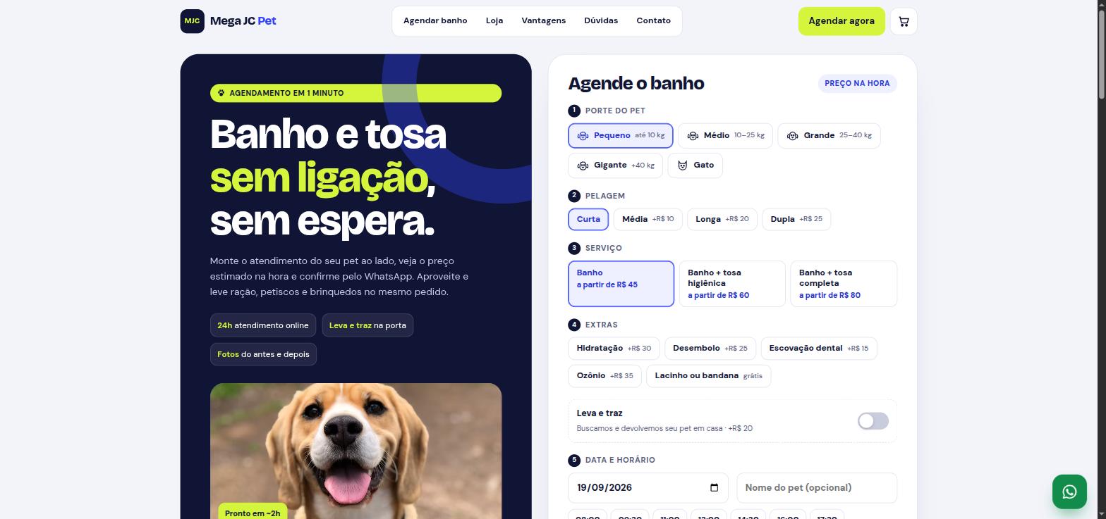 Topo do modelo 3 de site para pet shops criado pela Mega JC