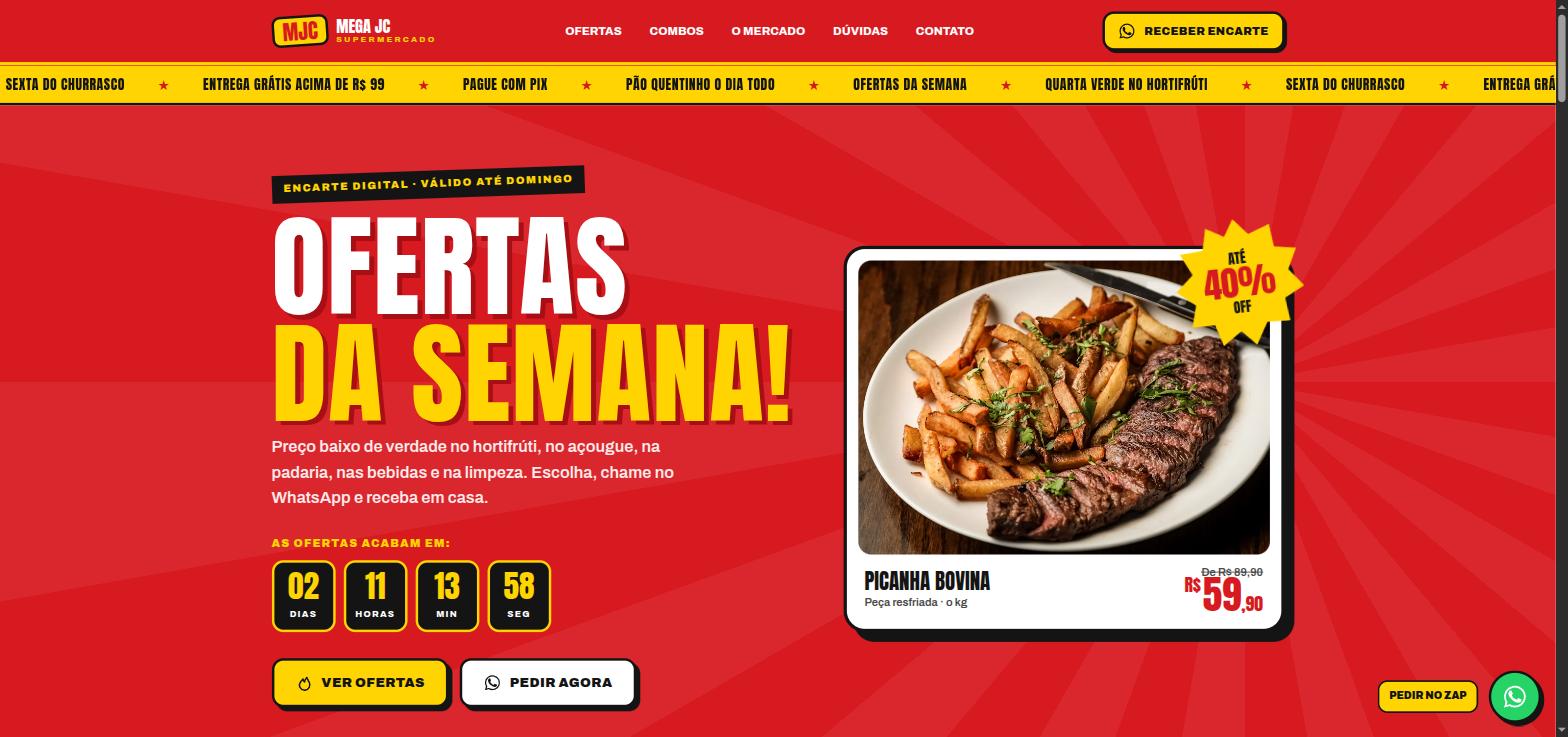 Topo do modelo 2 de site para supermercados e mercadinhos criado pela Mega JC