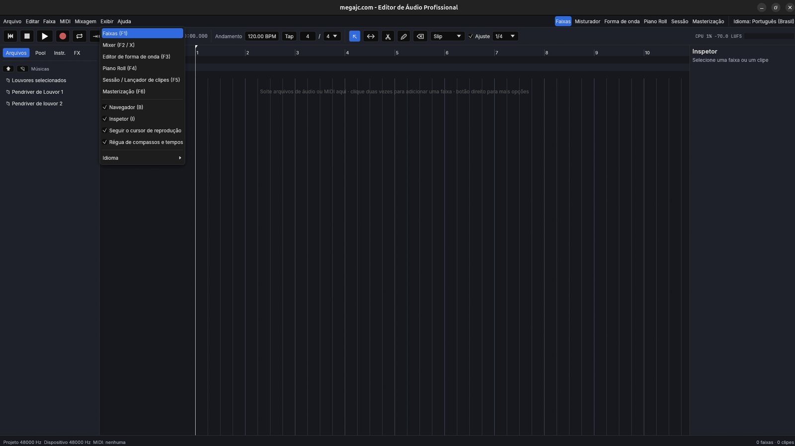 Menu Exibir do editor