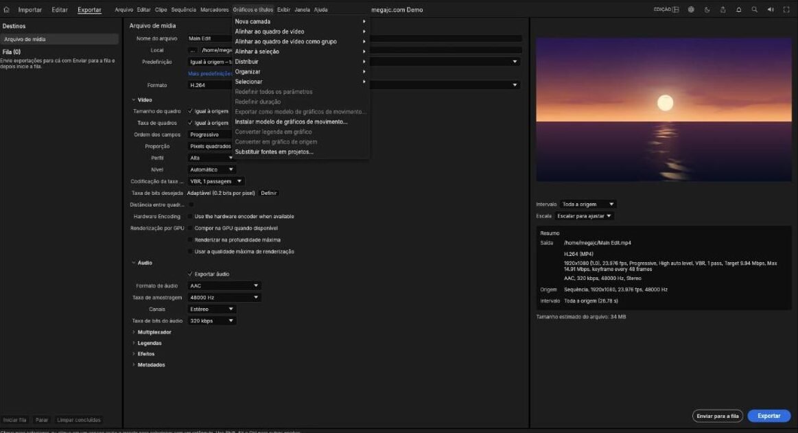 Menu Gráficos e títulos com modelos de movimento