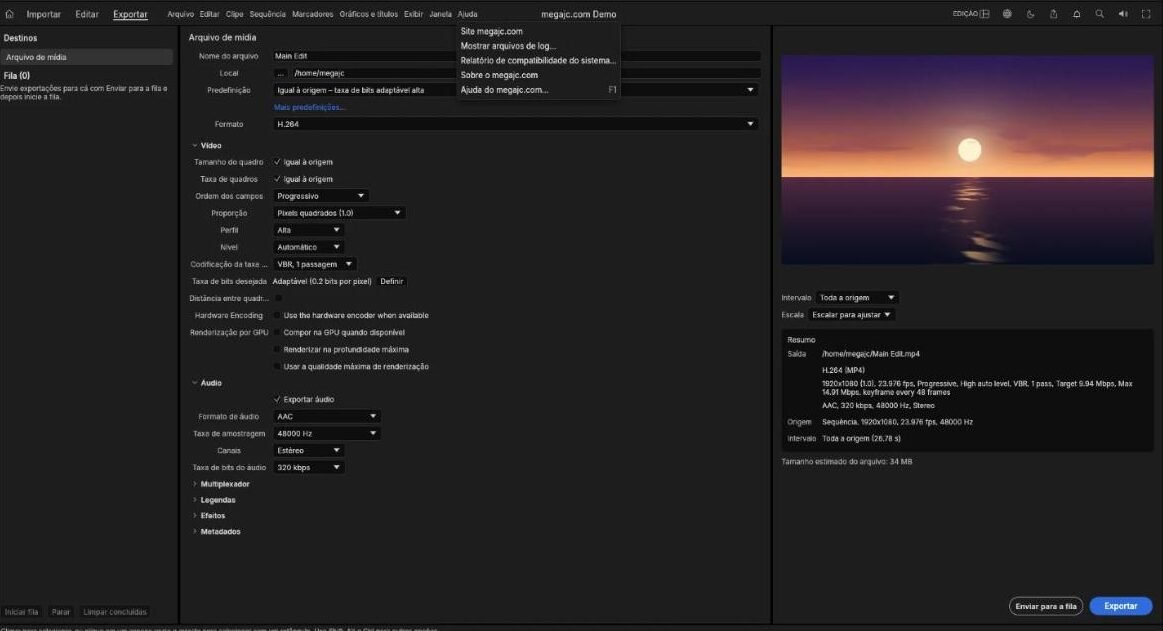 Menu Ajuda do editor
